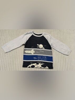 Gymboree Scenic Space Tee Long-Sleeve Kids Top - Blue, Gray & White size 2T